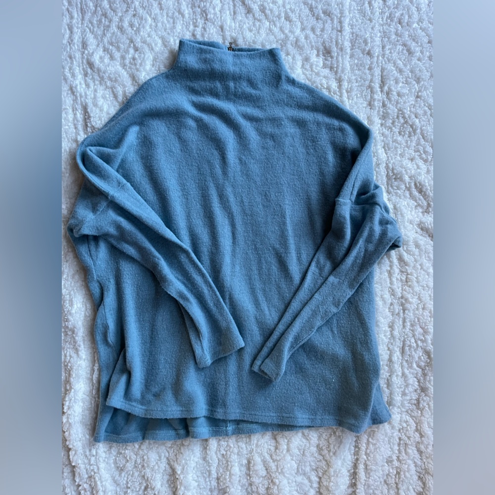 Mello Day Boutique Lightweight Blue Funnel Neck Sweater